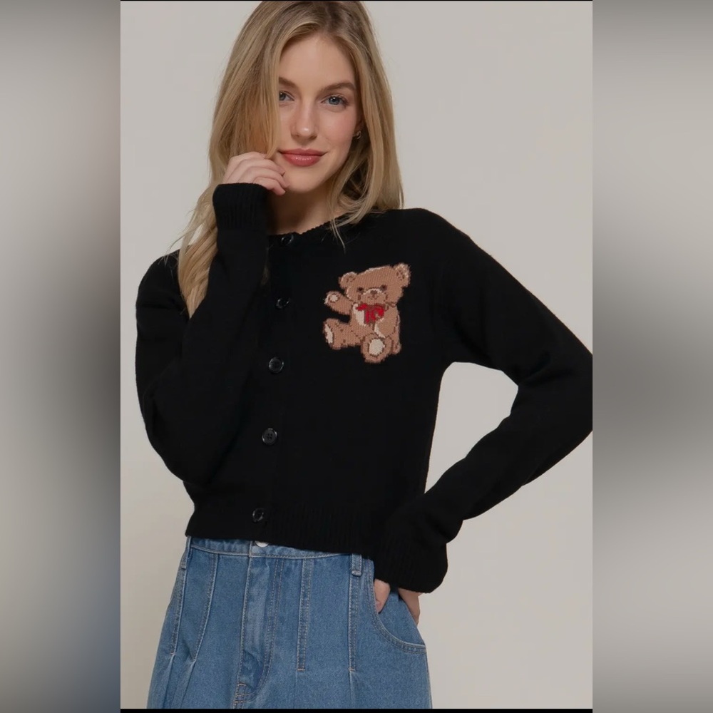 Teddy Bear Embroidered Cardi